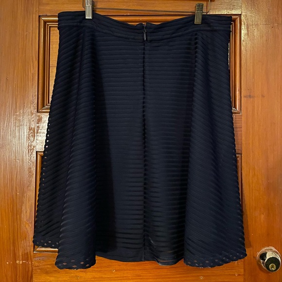 Navy Fit N Flare Mesh Striped Overlay Skirt - Picture 2 of 3